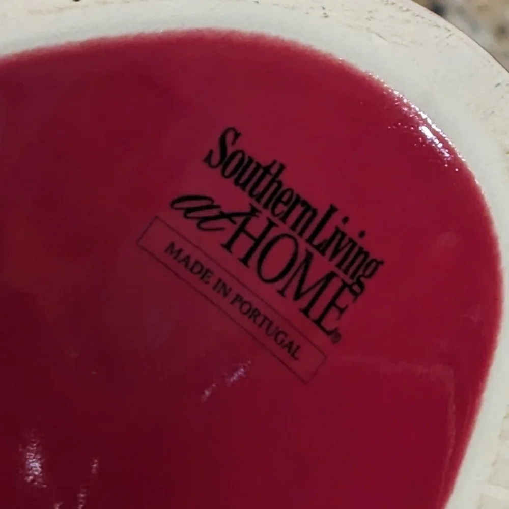 Retired Southern Living At Home Cinnabar Footed Oval Compote Stoneware Red